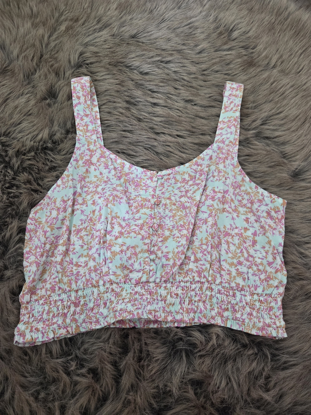 Roxy Pink & Cream Floral Cropped Tank